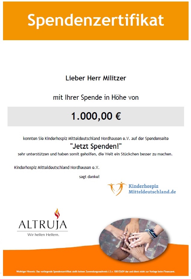 Spende an das Kinderhospitz Mitteldeutschland